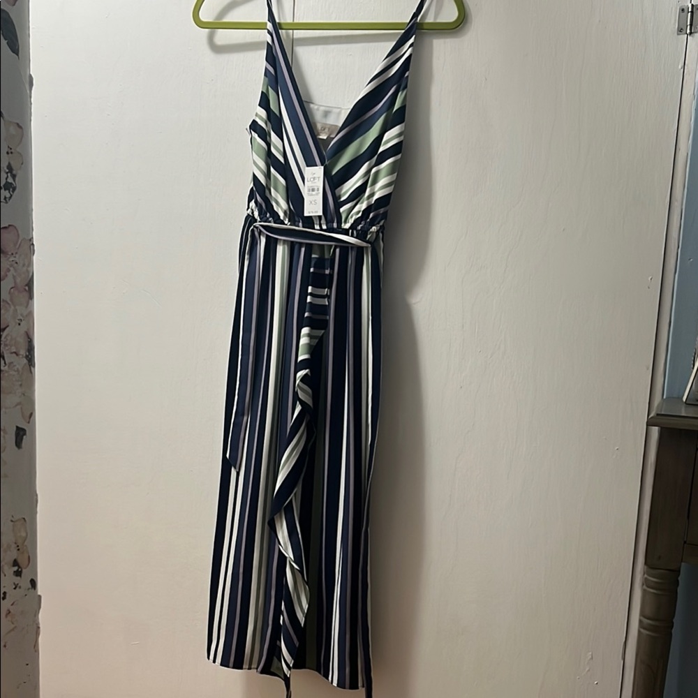 LOFT Striped V-Neck Dress in Navy and Pastels